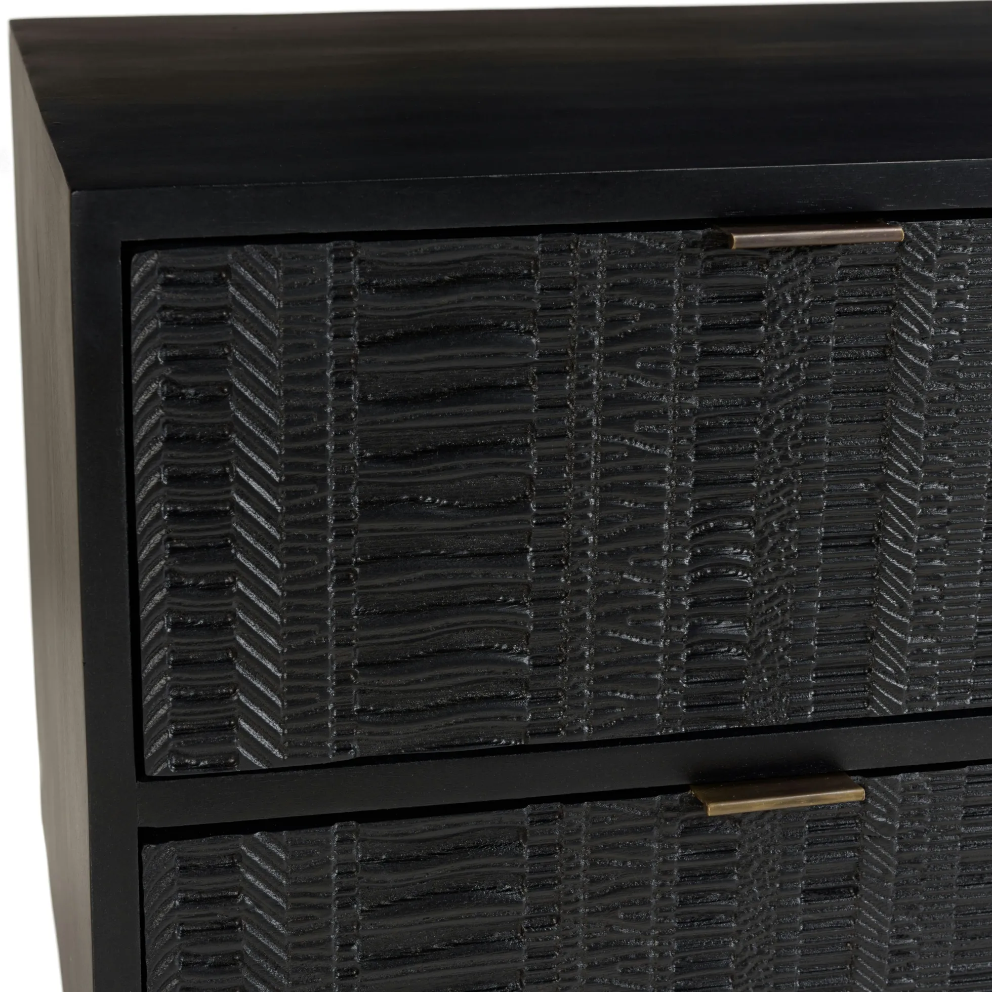 Meuble TV 2 tiroirs 2 portes motifs sculptés bois noir SURATE