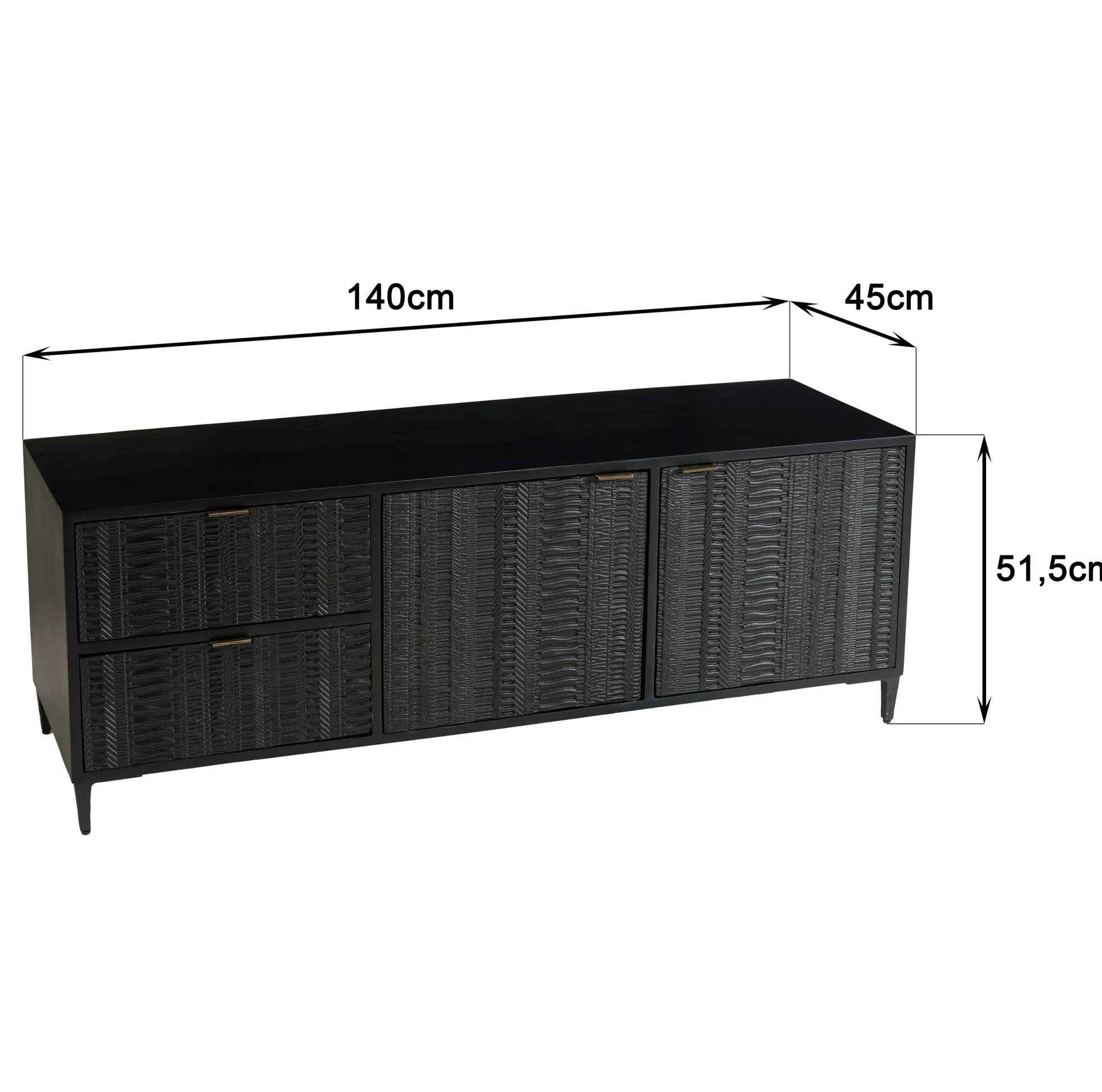 Meuble TV 2 tiroirs 2 portes motifs sculptés bois noir SURATE