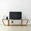 Meuble TV verre trempé bois foncé - 158 cm 2 niveaux LHASA