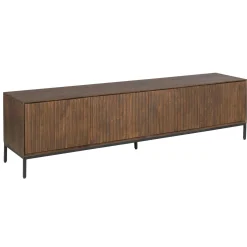 Meuble TV vintage bois brun 4 portes rainurées 210 cm CORTINA