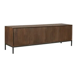 Meuble TV vintage bois brun 4 portes rainurées 165 cm CORTINA