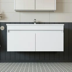 Meuble vasque 100 cm suspendu blanc 2 portes AQUO