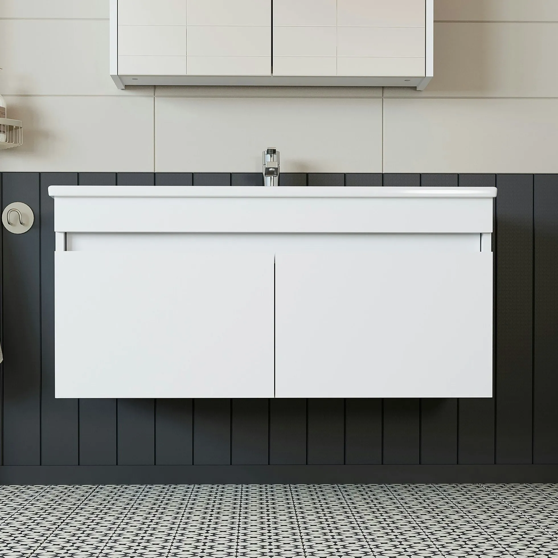 Meuble vasque 100 cm suspendu blanc 2 portes AQUO