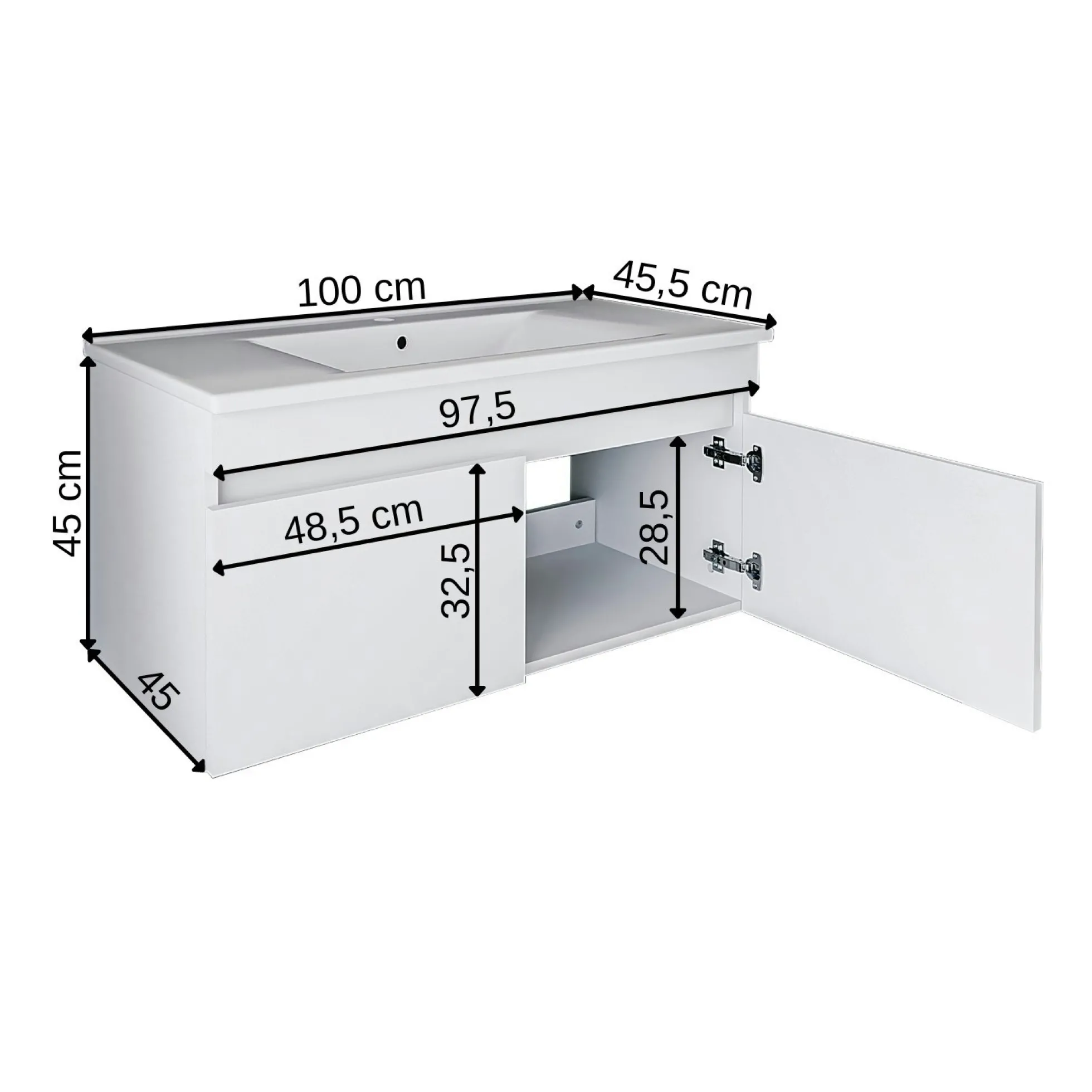 Meuble vasque 100 cm suspendu blanc 2 portes AQUO