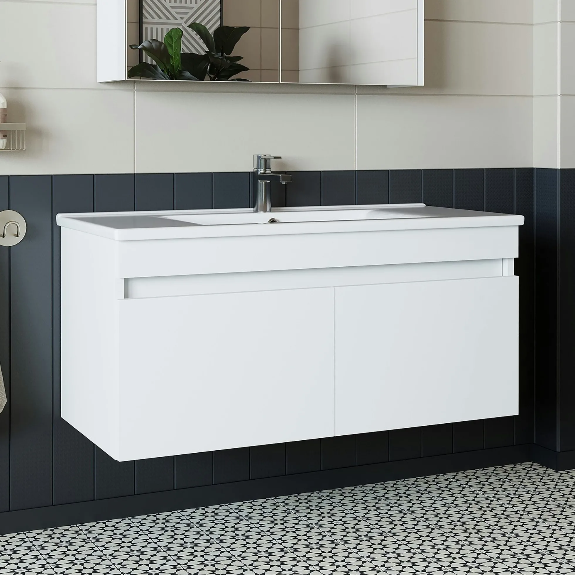 Meuble vasque 100 cm suspendu blanc 2 portes AQUO