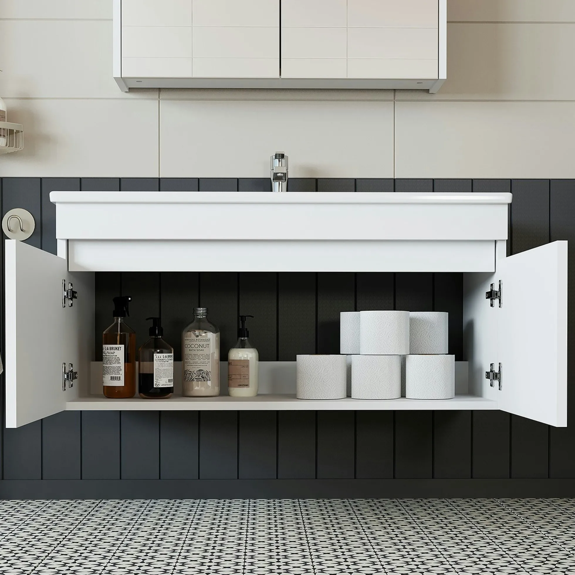 Meuble vasque 100 cm suspendu blanc 2 portes AQUO