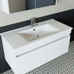 Meuble vasque 100 cm suspendu blanc 2 portes AQUO