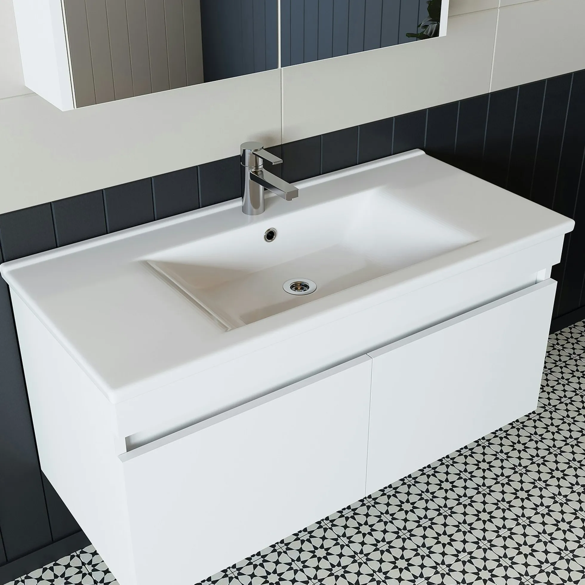 Meuble vasque 100 cm suspendu blanc 2 portes AQUO