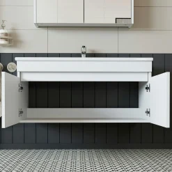 Meuble vasque 100 cm suspendu blanc 2 portes AQUO