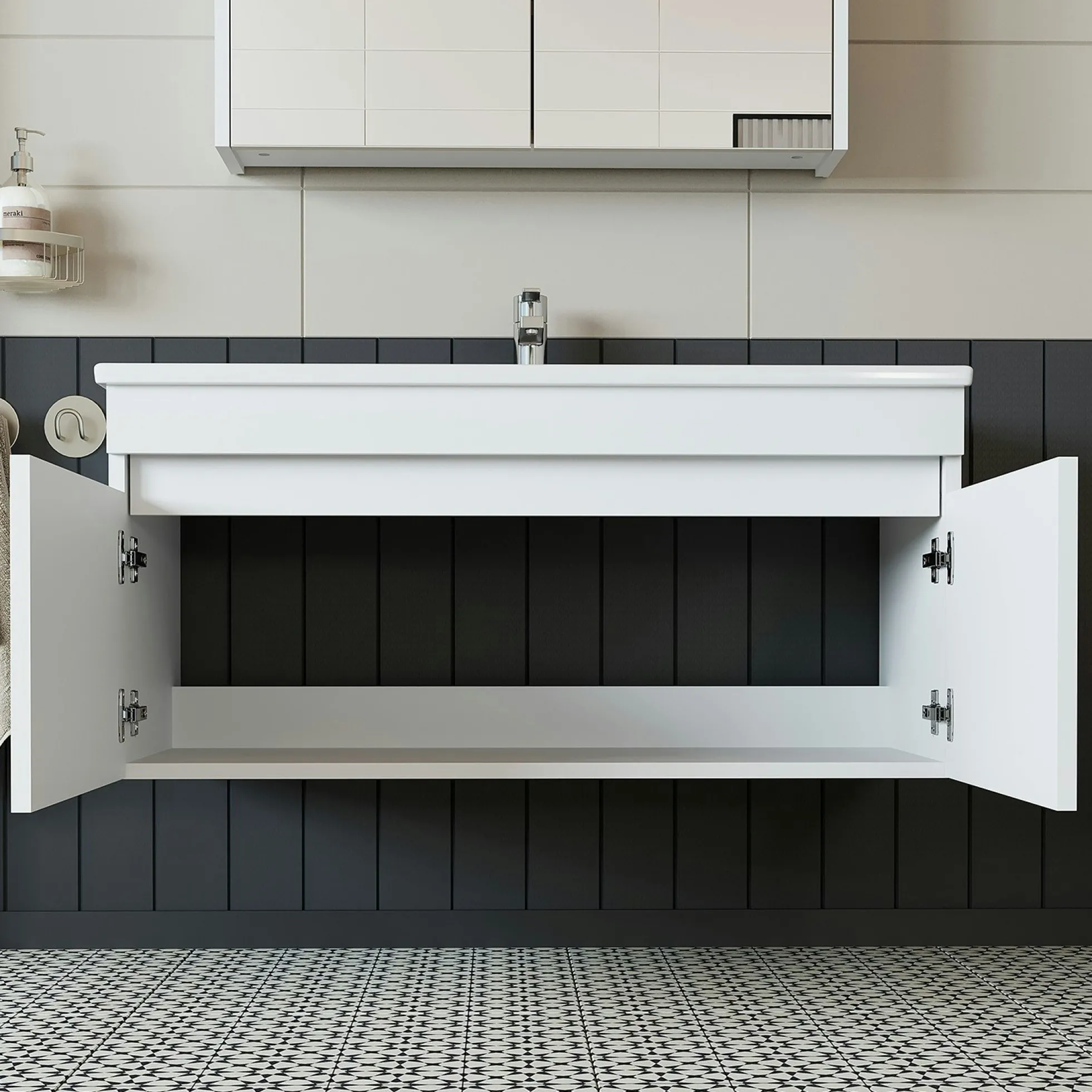 Meuble vasque 100 cm suspendu blanc 2 portes AQUO