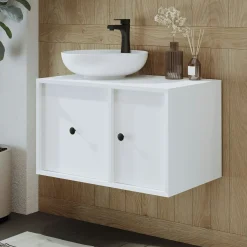 Meuble vasque rond blanc 1 tiroir 1 porte EBE