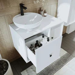 Meuble vasque rond blanc 1 tiroir 1 porte EBE