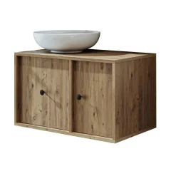 Meuble vasque rond décor pin 1 tiroir 1 porte EBE