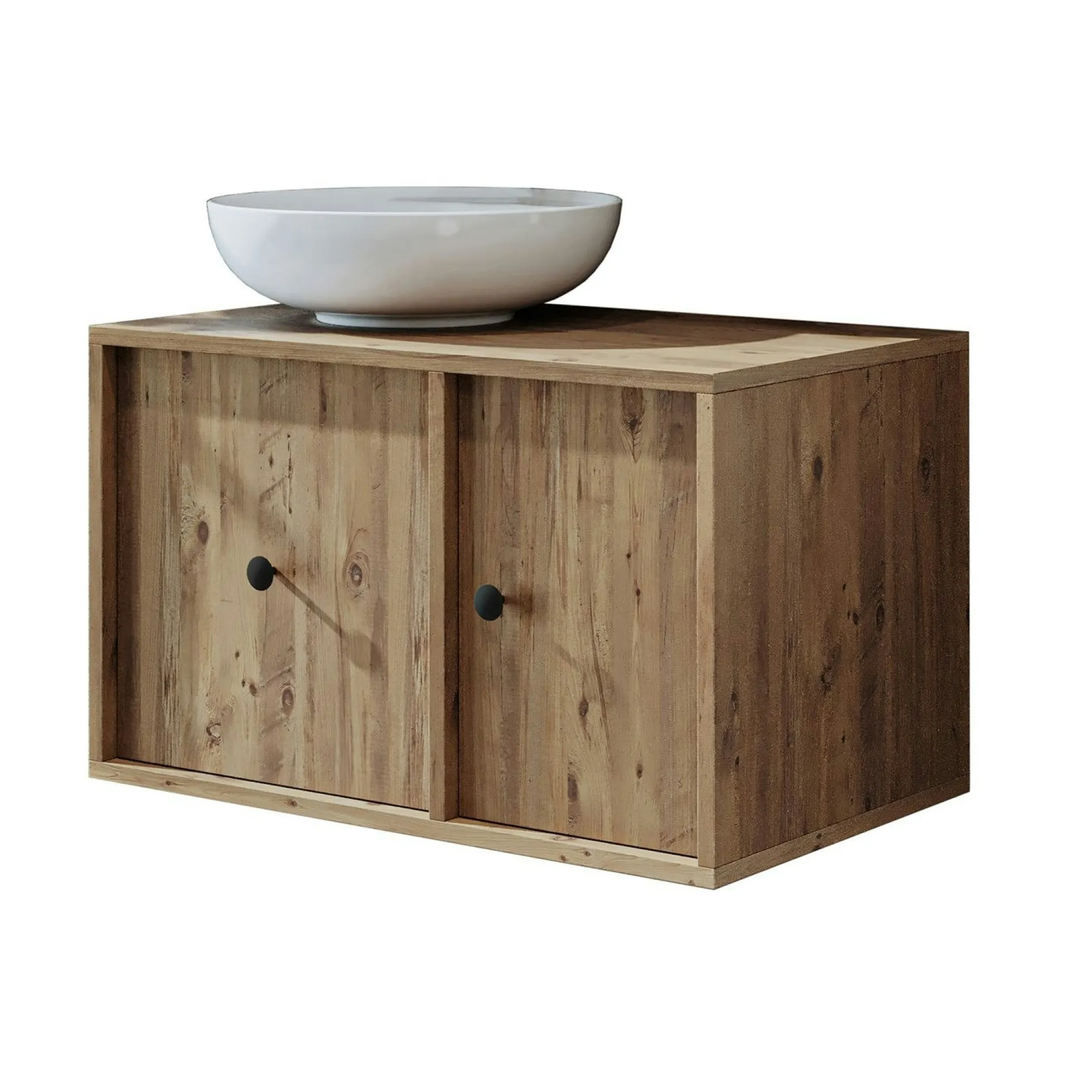 Meuble vasque rond décor pin 1 tiroir 1 porte EBE