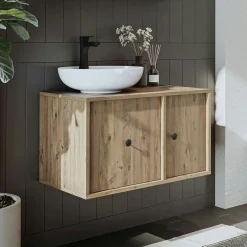 Meuble vasque rond décor pin 1 tiroir 1 porte EBE