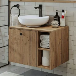 Meuble vasque rond décor pin 1 tiroir RAI