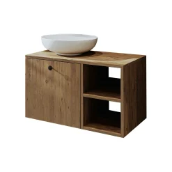 Meuble vasque rond décor pin 1 tiroir TIMA