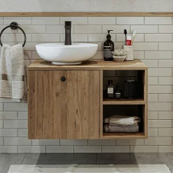 Meuble vasque rond décor pin 1 tiroir TIMA
