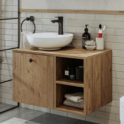 Meuble vasque rond décor pin 1 tiroir TIMA