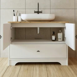 Meuble vasque salle de bains 99 cm blanc 2 portes 1 tiroir DOUNA