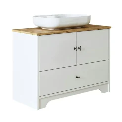 Meuble vasque salle de bains 99 cm blanc 2 portes 1 tiroir DOUNA
