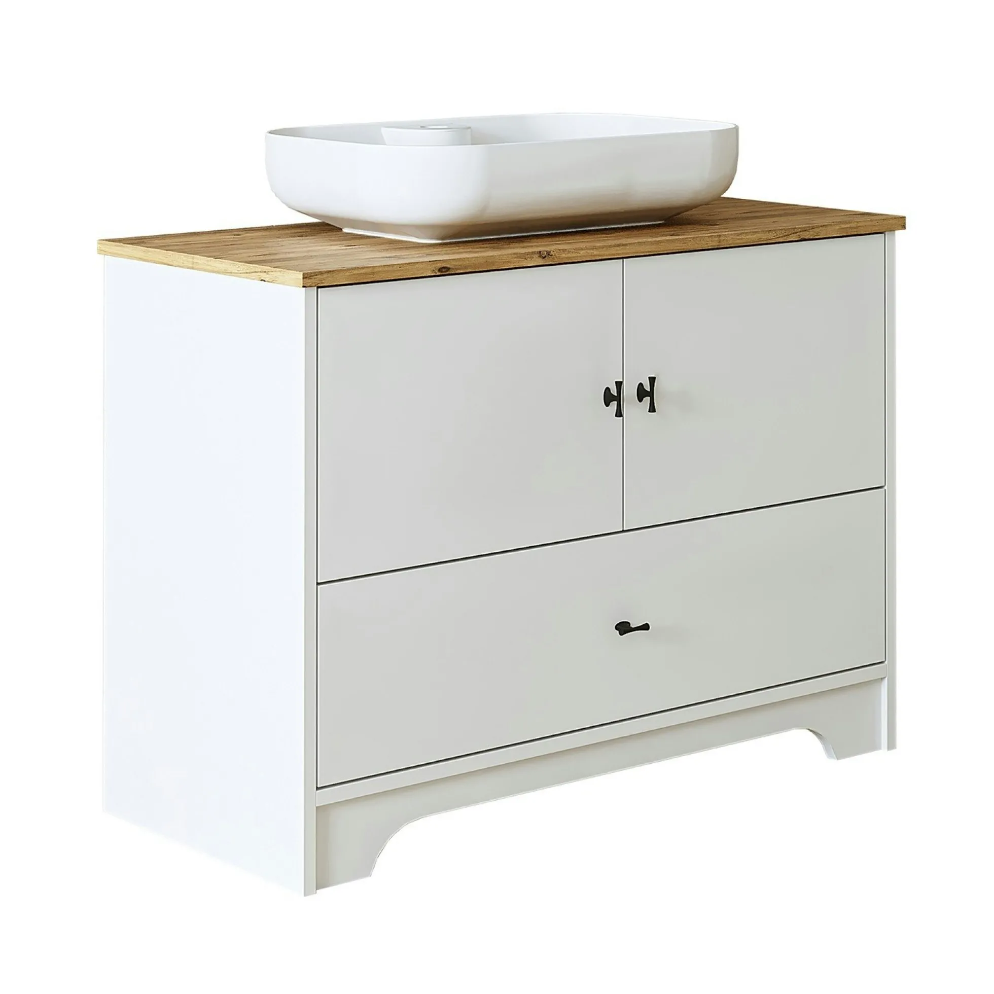 Meuble vasque salle de bains 99 cm blanc 2 portes 1 tiroir DOUNA