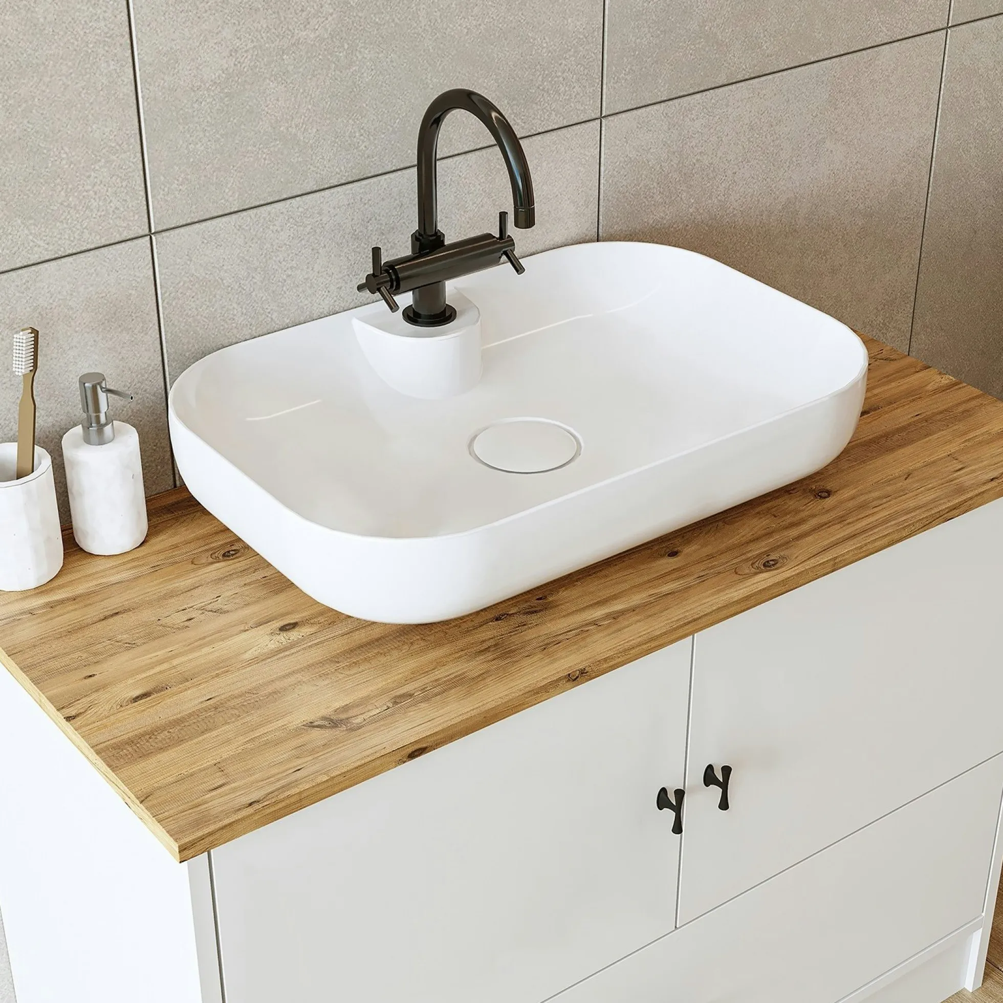 Meuble vasque salle de bains 99 cm blanc 2 portes 1 tiroir DOUNA