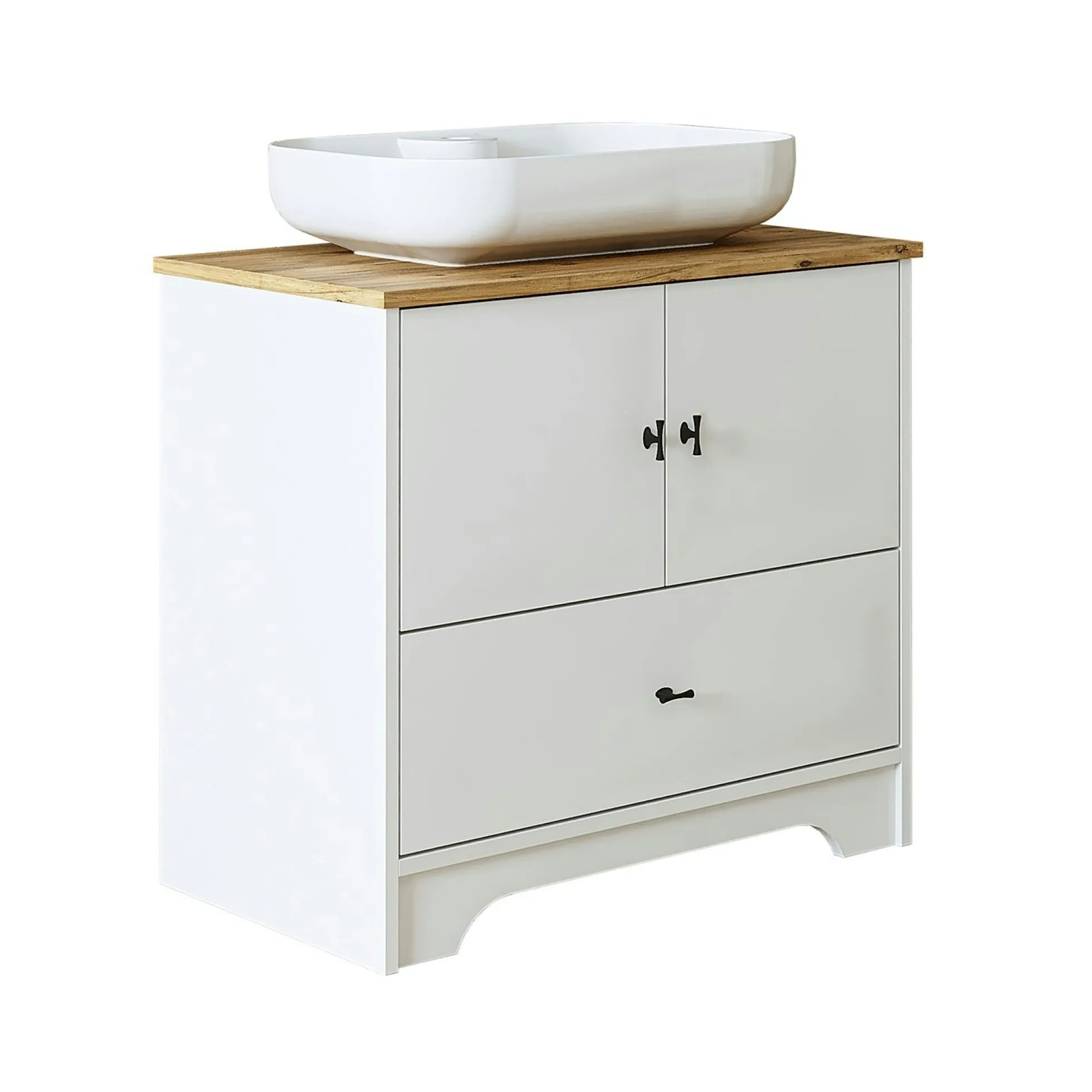 Meuble vasque salle de bains 80 cm blanc 2 portes 1 tiroir DOUNA