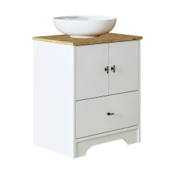 Meuble vasque salle de bains 60 cm blanc 2 portes 1 tiroir DOUNA