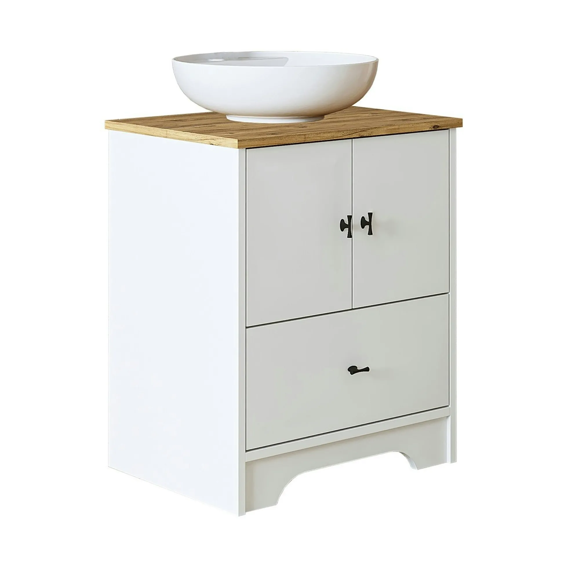 Meuble vasque salle de bains 60 cm blanc 2 portes 1 tiroir DOUNA