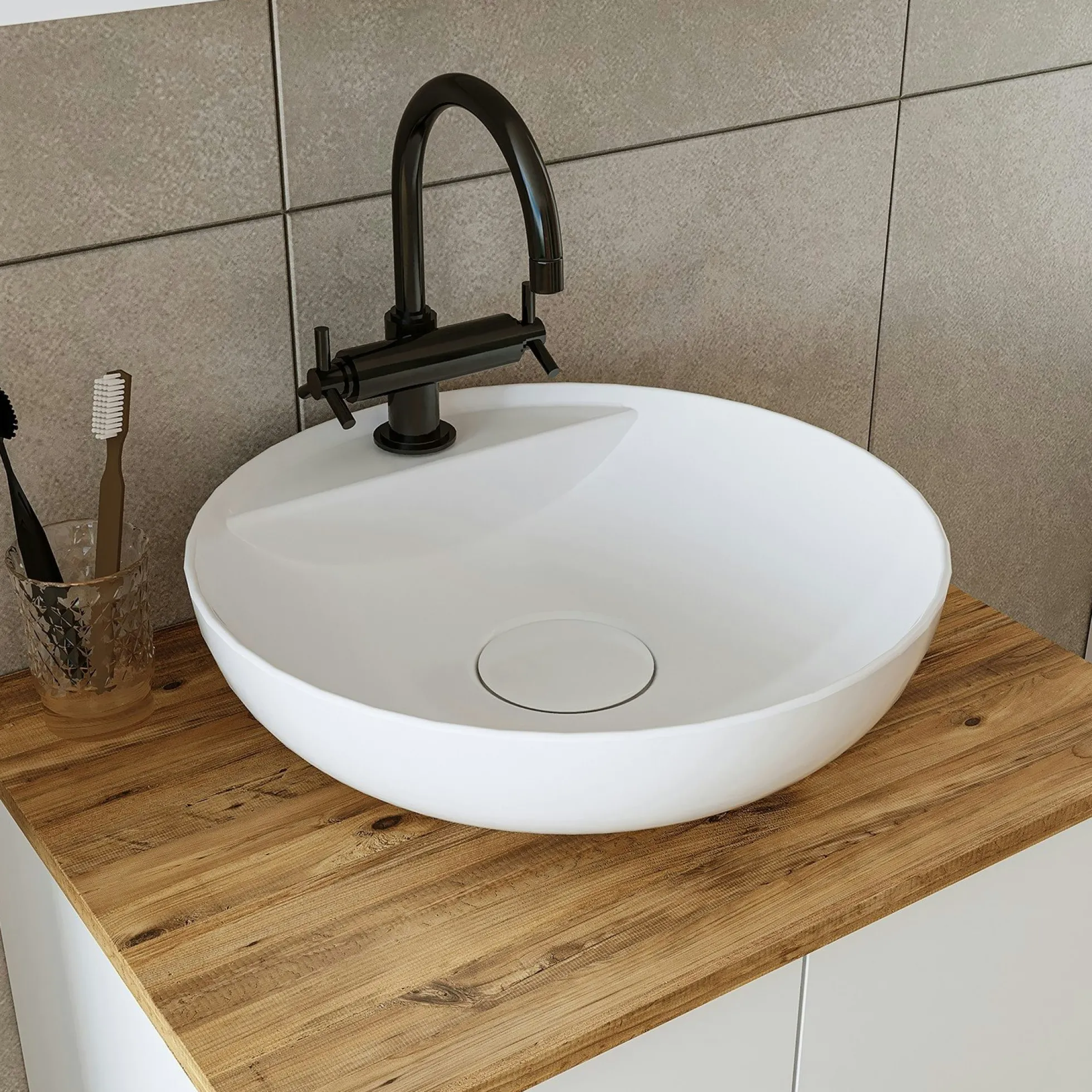 Meuble vasque salle de bains 60 cm blanc 2 portes 1 tiroir DOUNA
