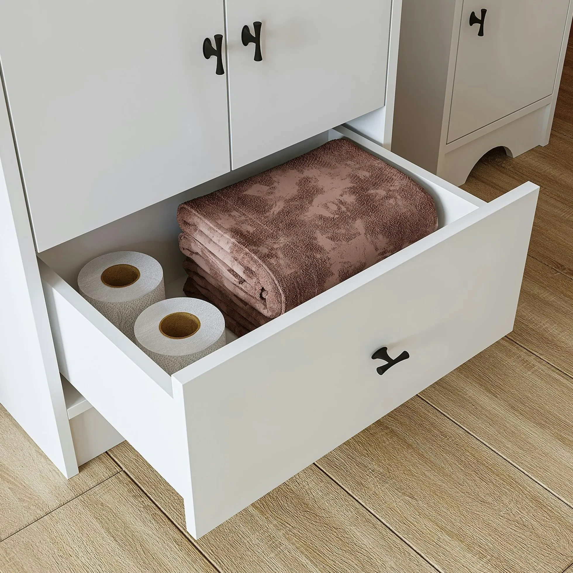 Meuble vasque salle de bains 60 cm blanc 2 portes 1 tiroir DOUNA