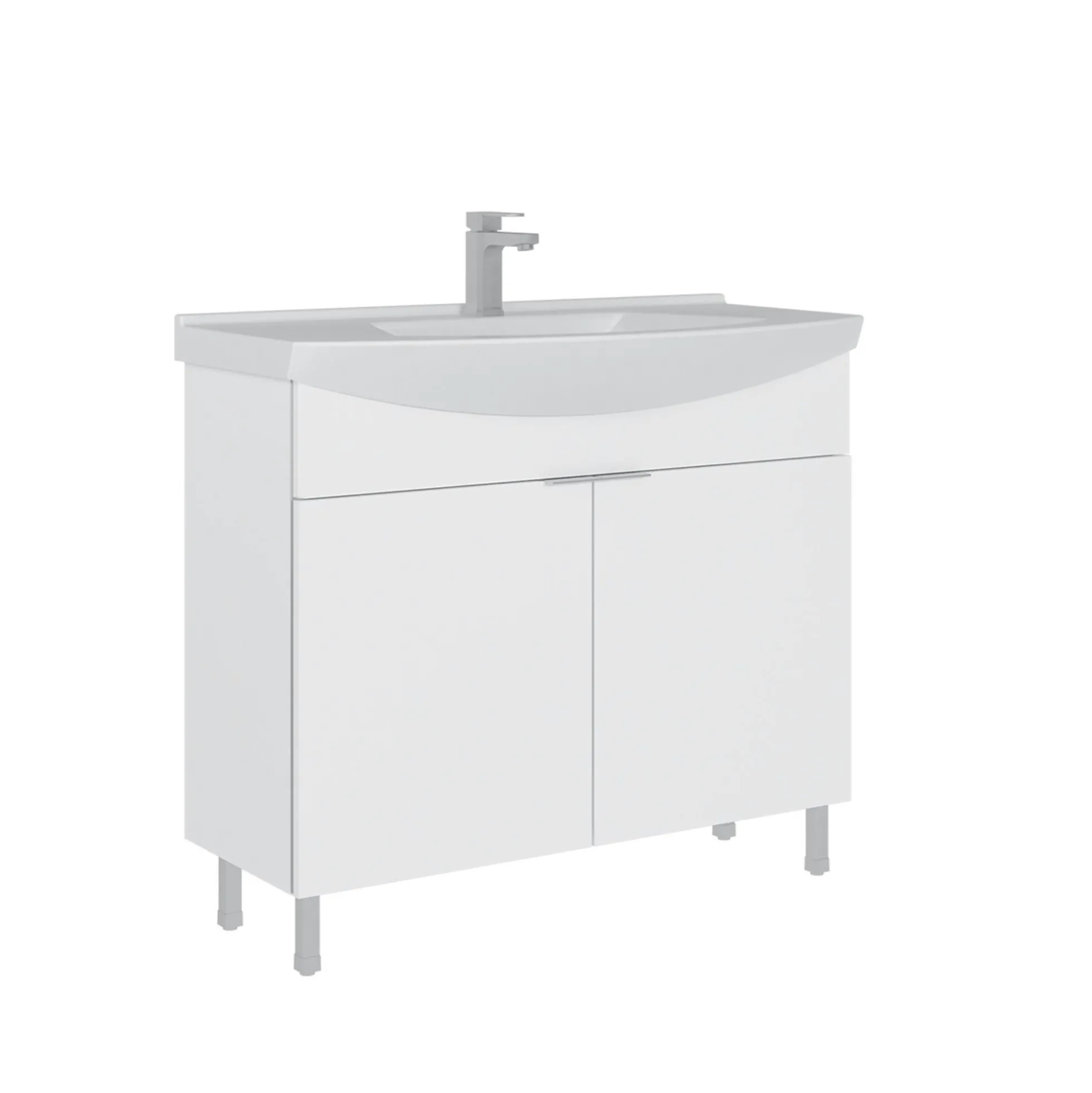 Meuble vasque salle de bains 100 cm blanc 2 portes UMI