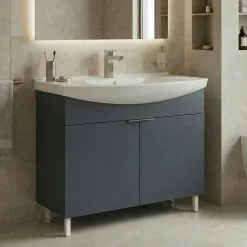 Meuble vasque salle de bains 100 cm anthracite 2 portes UMI