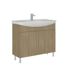 Meuble vasque salle de bains 100 cm décor chêne 2 portes UMI