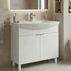 Meuble vasque salle de bains 80 cm blanc 2 portes UMI