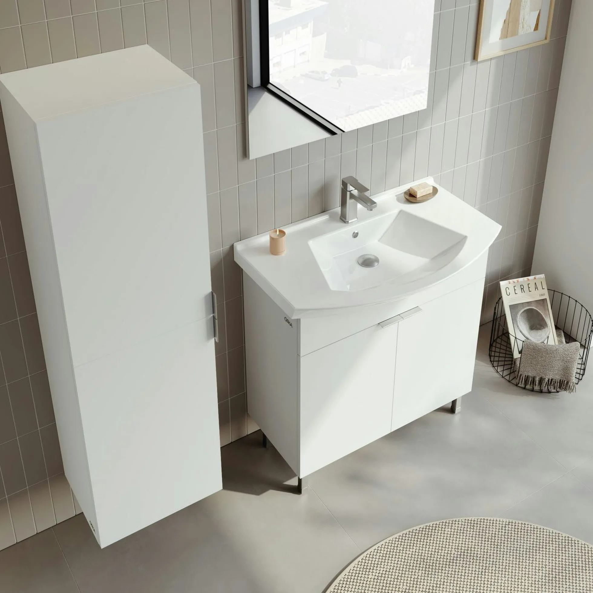 Meuble vasque salle de bains 80 cm blanc 2 portes UMI