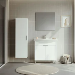 Meuble vasque salle de bains 80 cm blanc 2 portes UMI