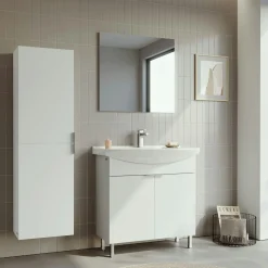 Meuble vasque salle de bains 80 cm blanc 2 portes UMI