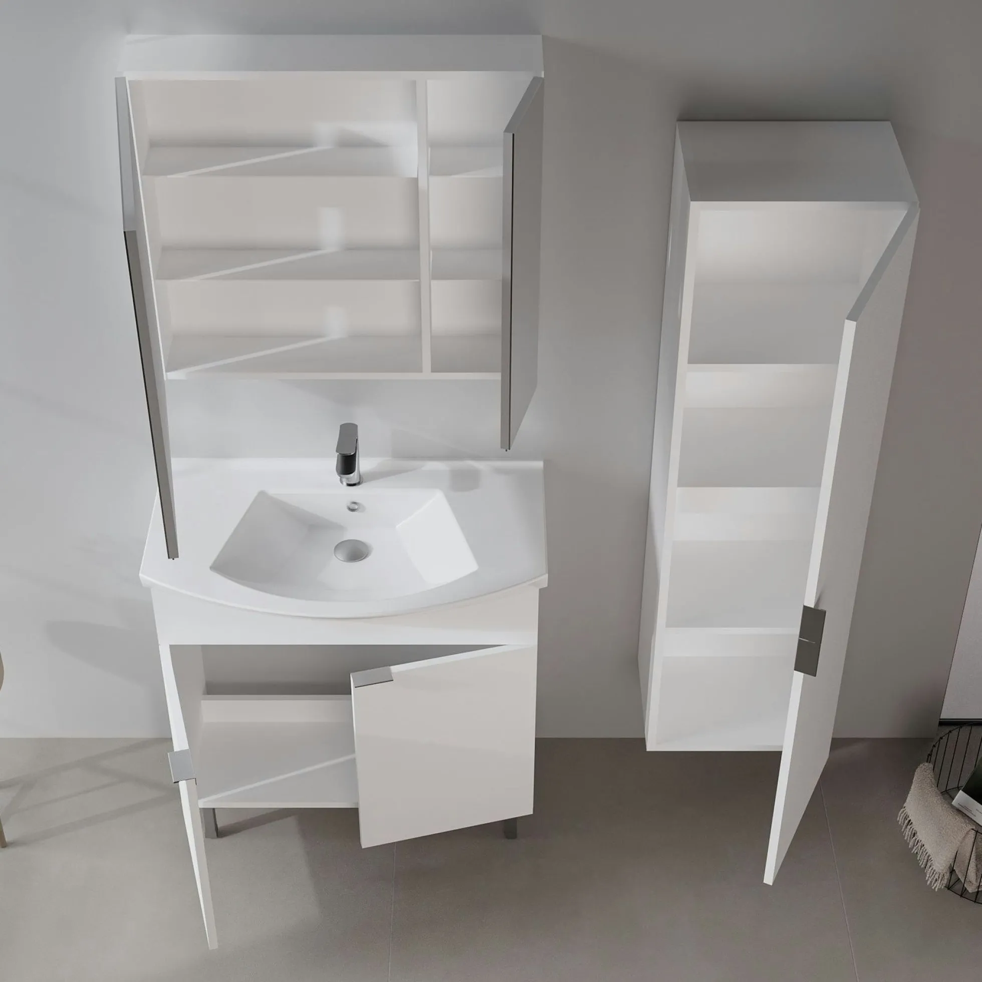 Meuble vasque salle de bains 80 cm blanc 2 portes UMI