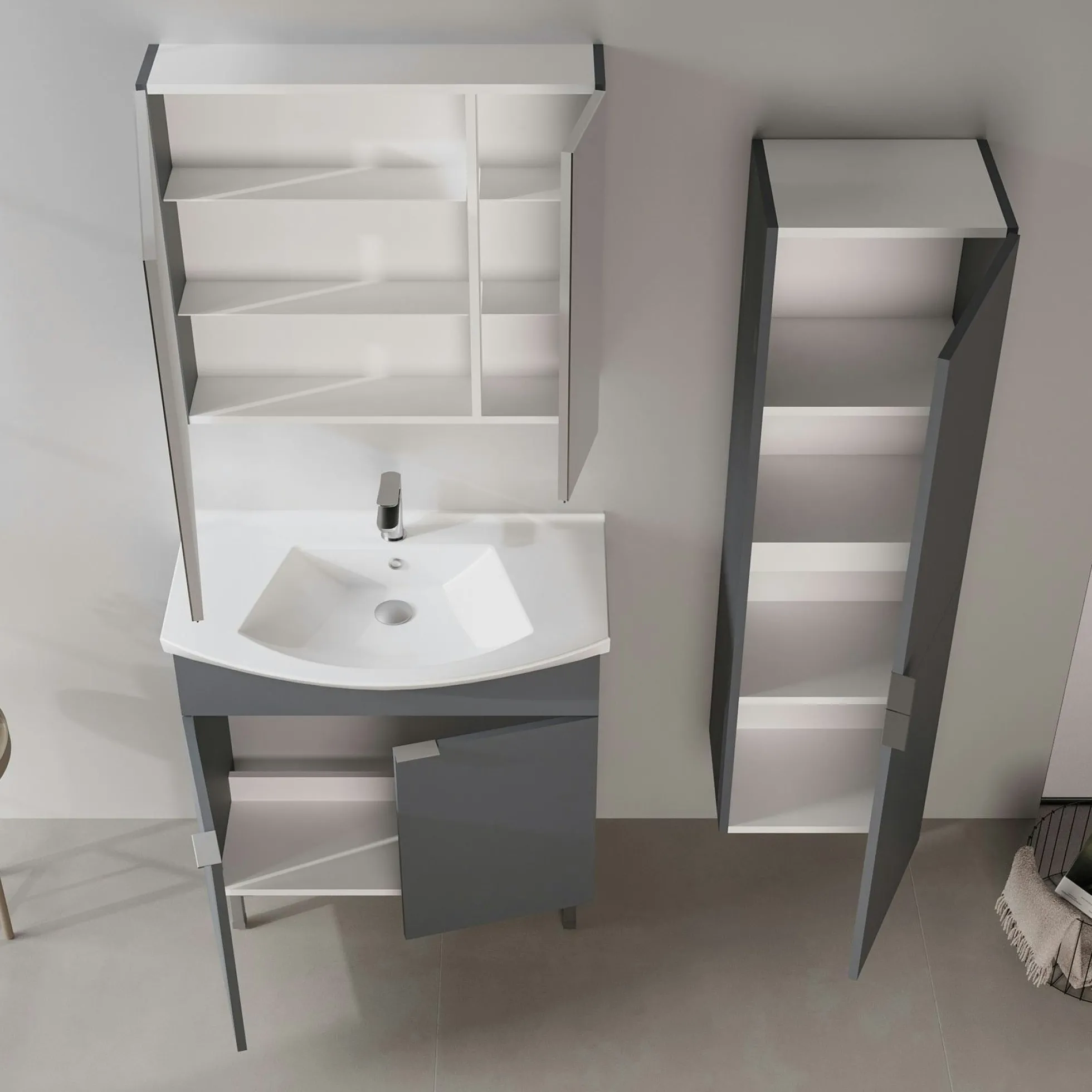 Meuble vasque salle de bains 80 cm anthracite 2 portes UMI