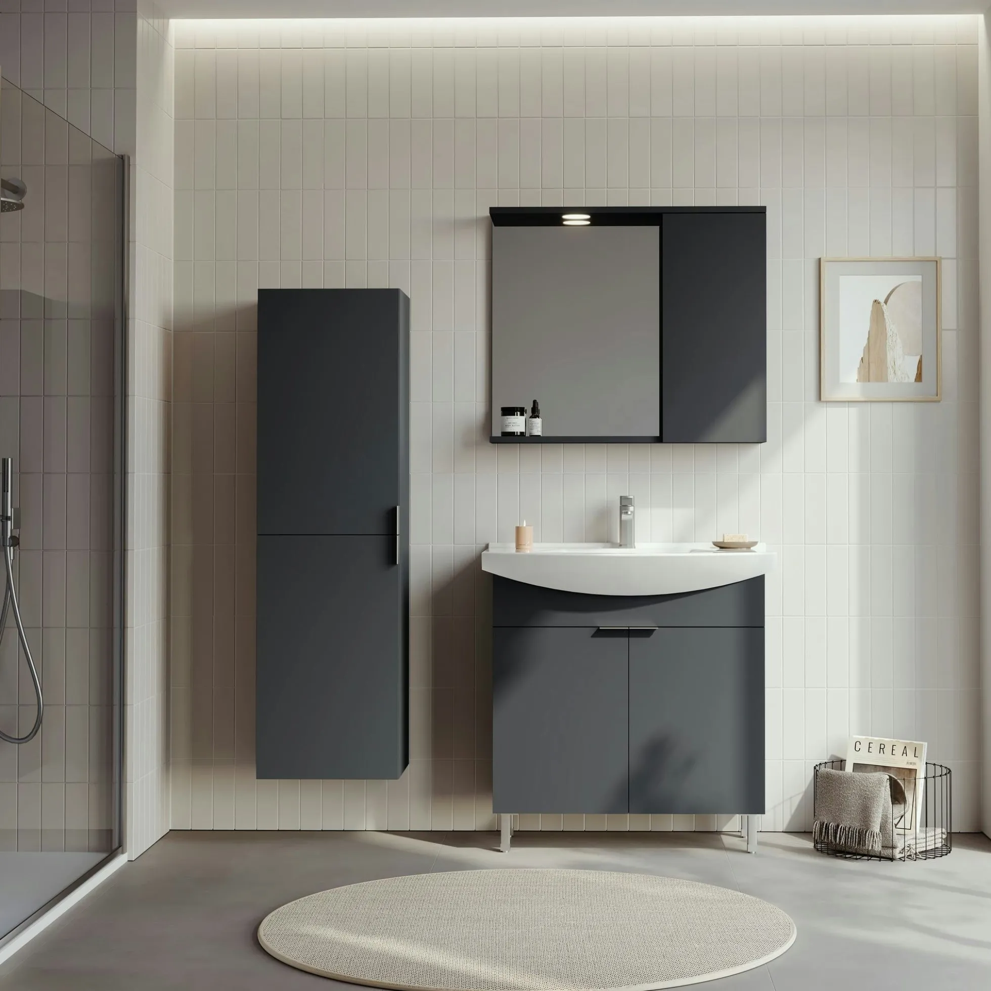 Meuble vasque salle de bains 80 cm anthracite 2 portes UMI