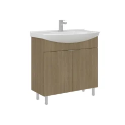 Meuble vasque salle de bains 80 cm décor chêne 2 portes UMI