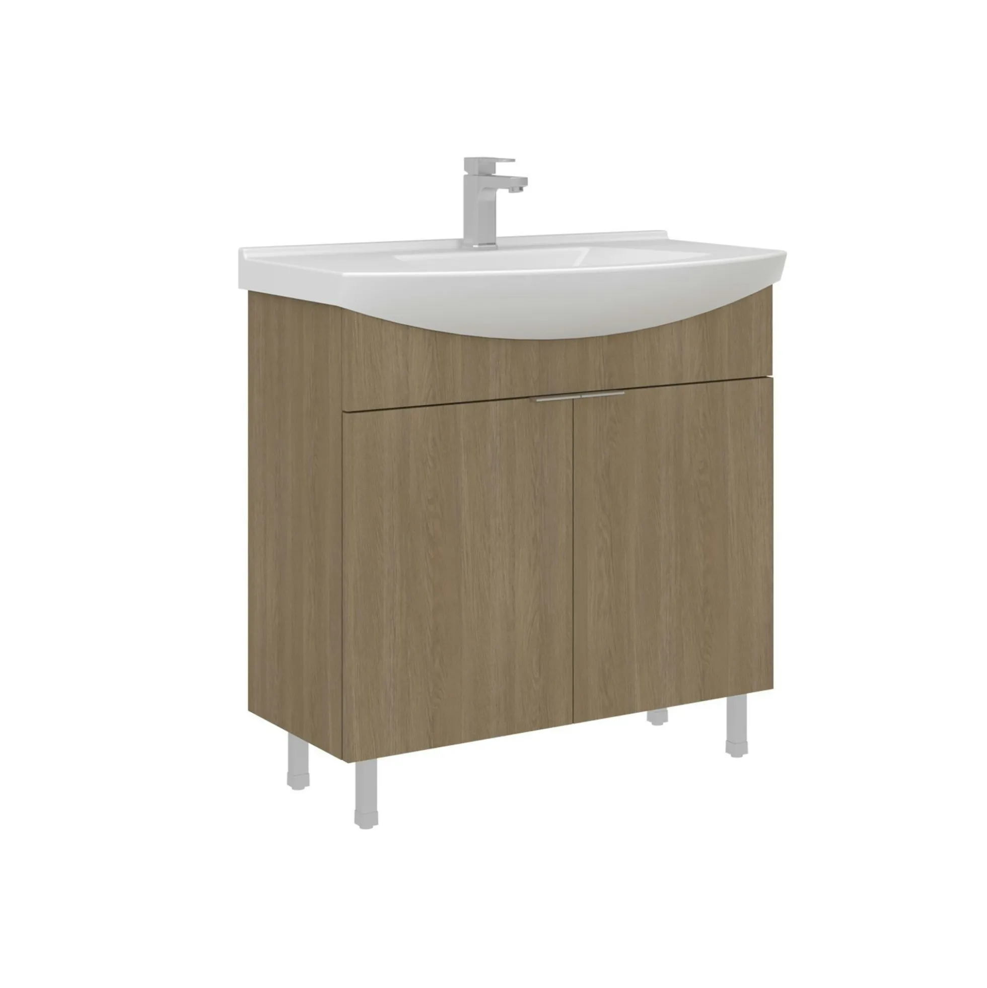 Meuble vasque salle de bains 80 cm décor chêne 2 portes UMI