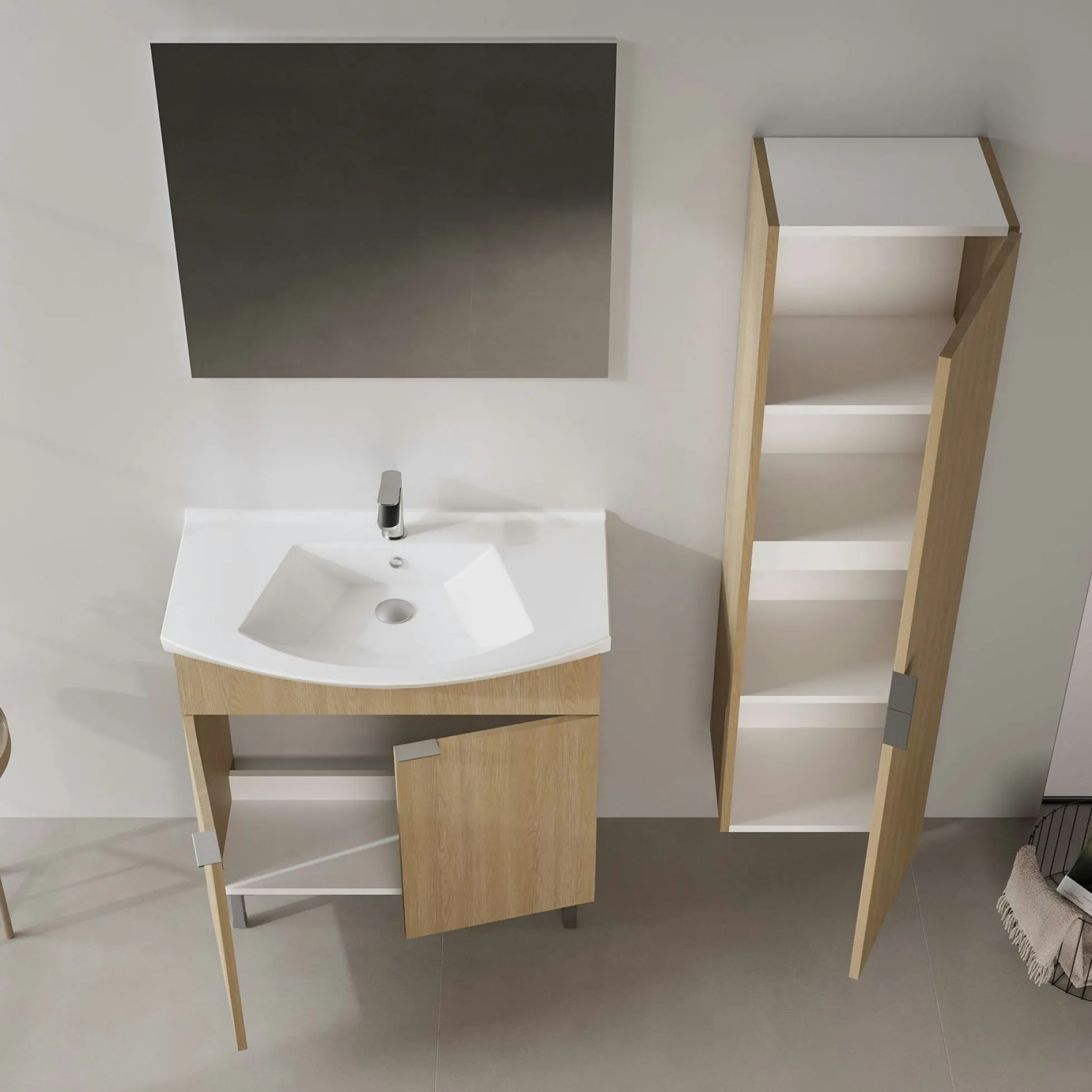 Meuble vasque salle de bains 80 cm décor chêne 2 portes UMI