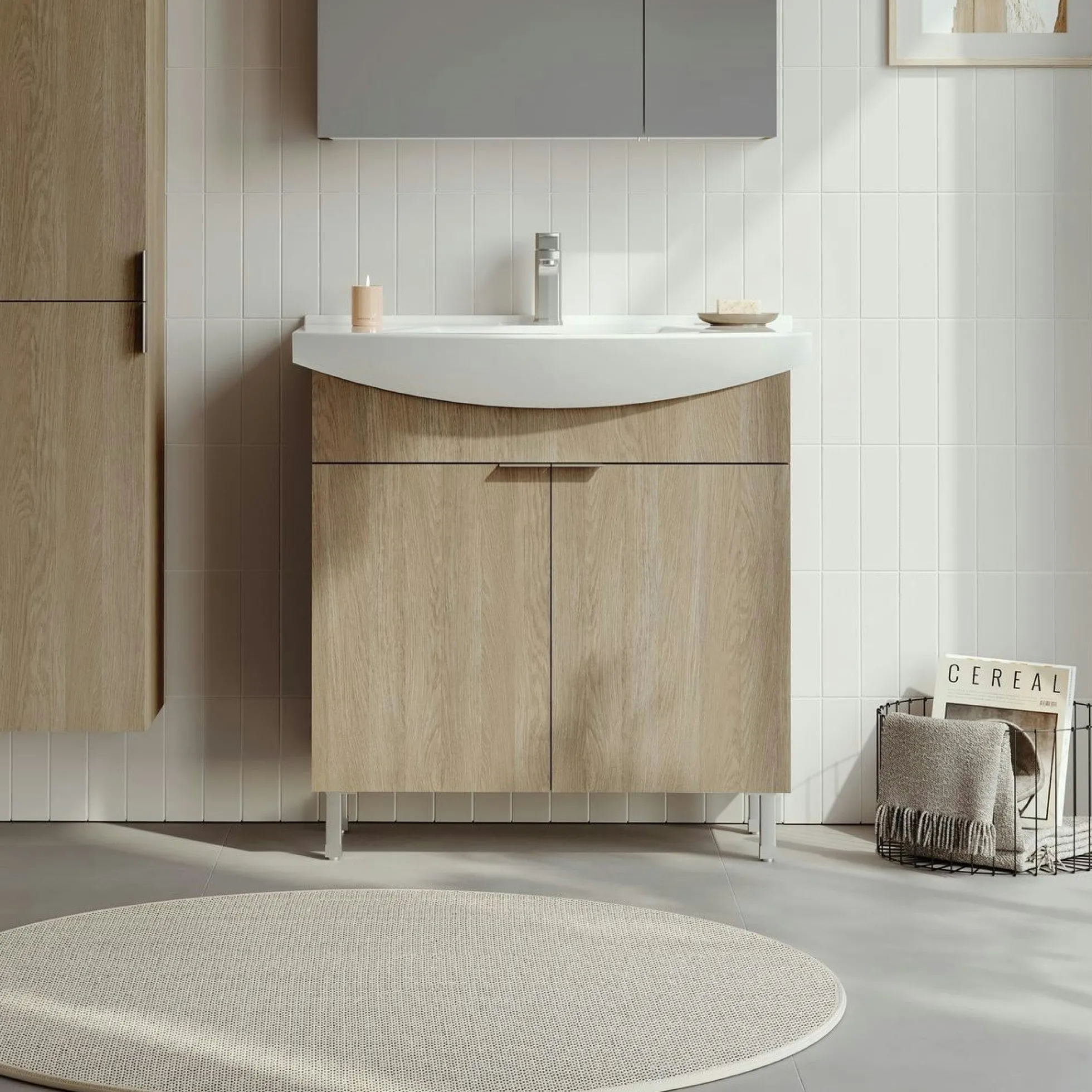 Meuble vasque salle de bains 80 cm décor chêne 2 portes UMI