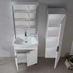 Meuble vasque salle de bains 65 cm blanc 2 portes UMI