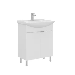 Meuble vasque salle de bains 65 cm blanc 2 portes UMI