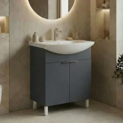 Meuble vasque salle de bains 65 cm anthracite 2 portes UMI