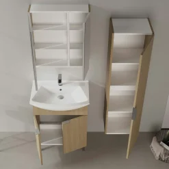 Meuble vasque salle de bains 65 cm décor chêne 2 portes UMI